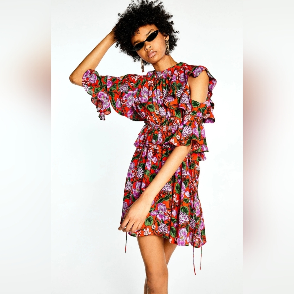 Floral Dress with Ruffled Sleeves